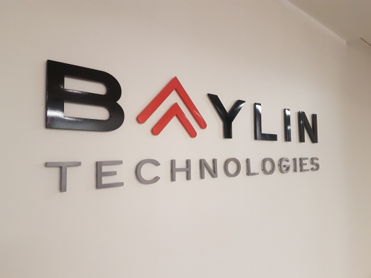 3D cut out aluminium logo painted to match the colors for BAYLIN