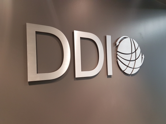 Brushed aluminium cut out logo for DDI