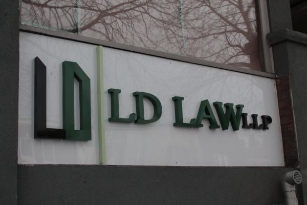 Fabricated stainless steel 3D letters LD LAW LLP.