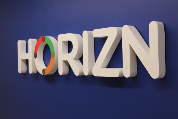 Fabricated stainless steel cut out letters HORIZN