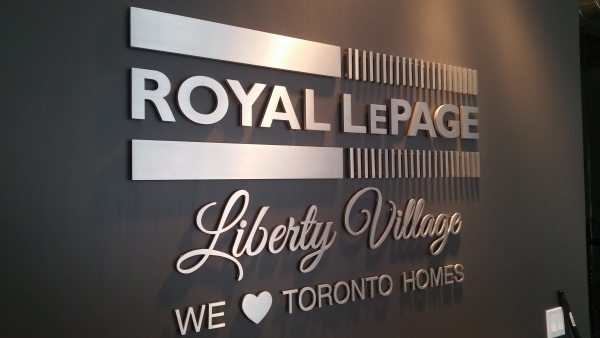 Royal Lepage half inch solid brushed aluminium cut out letters, raised from the wall