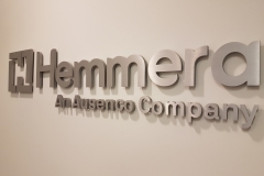 Brushed aluminium 3D cut out logo for Hemmera