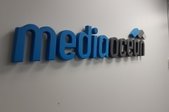 Cast aluminium 3D logo painted to match the colours MEDIAOCEAN