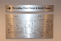 Brushed aluminium lobby sign-