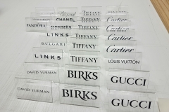 Custom clear acrylic brand names stands