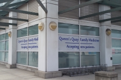 Qeen's Quay color print on a perforated vinyl