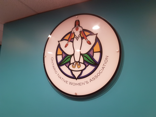 Custom acrylic reception sign for Ontario Native Women's Association (ONWA)