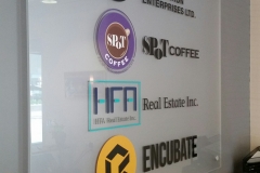 Frosted acrylic with vinyl graphics lobby sign s