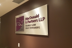 Reception sign, brushed aluminium backer with 3D raised graphics MC