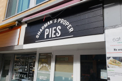 Store-front-sign-3D-white-acrylic-logo-Sharmans-Proper-Pies